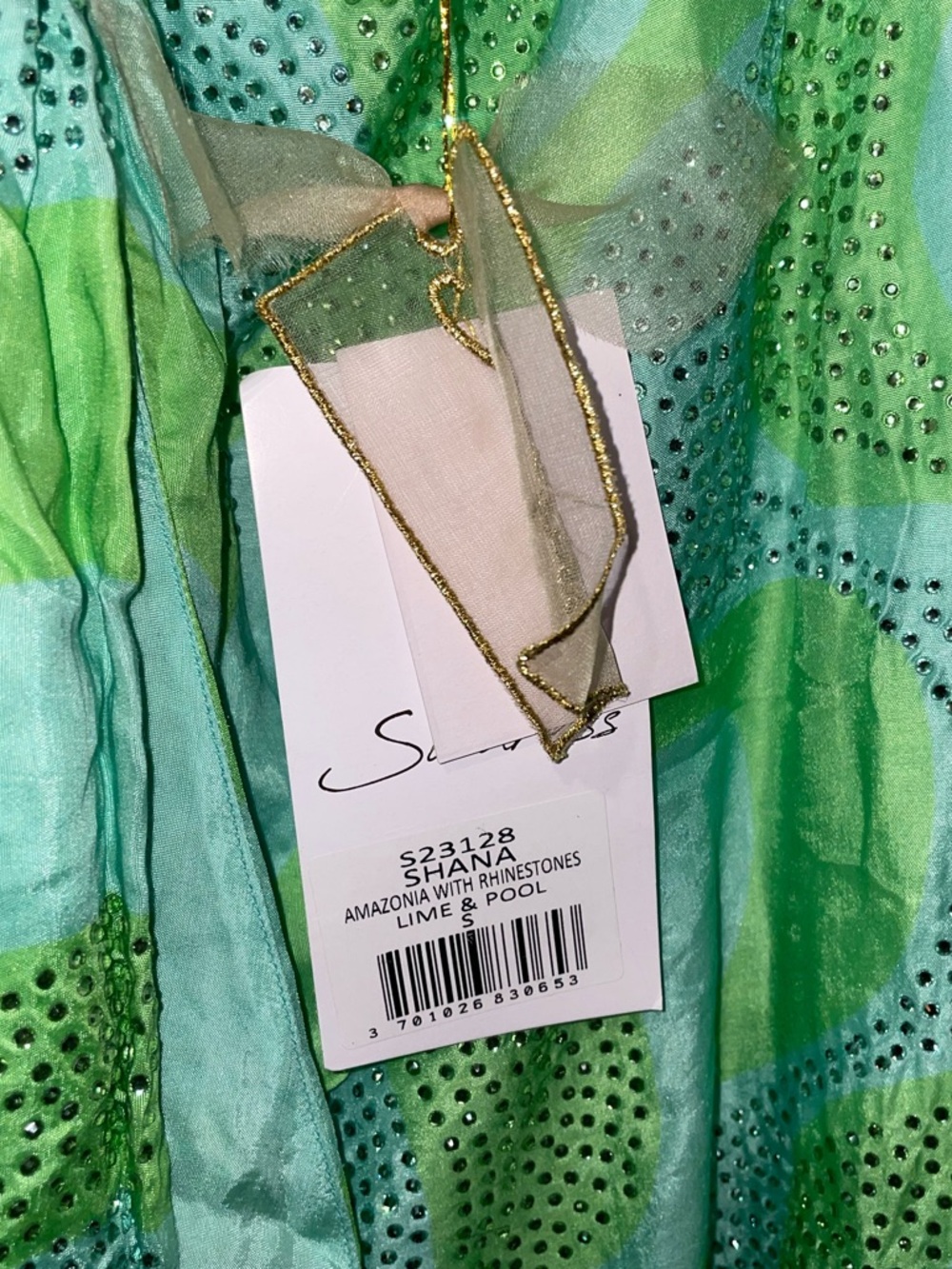 New! Sundress Revolve Shana Cutout Maxi Dress Amazonia Rhinestones Lime & Pool💚S - Picture 7 of 16